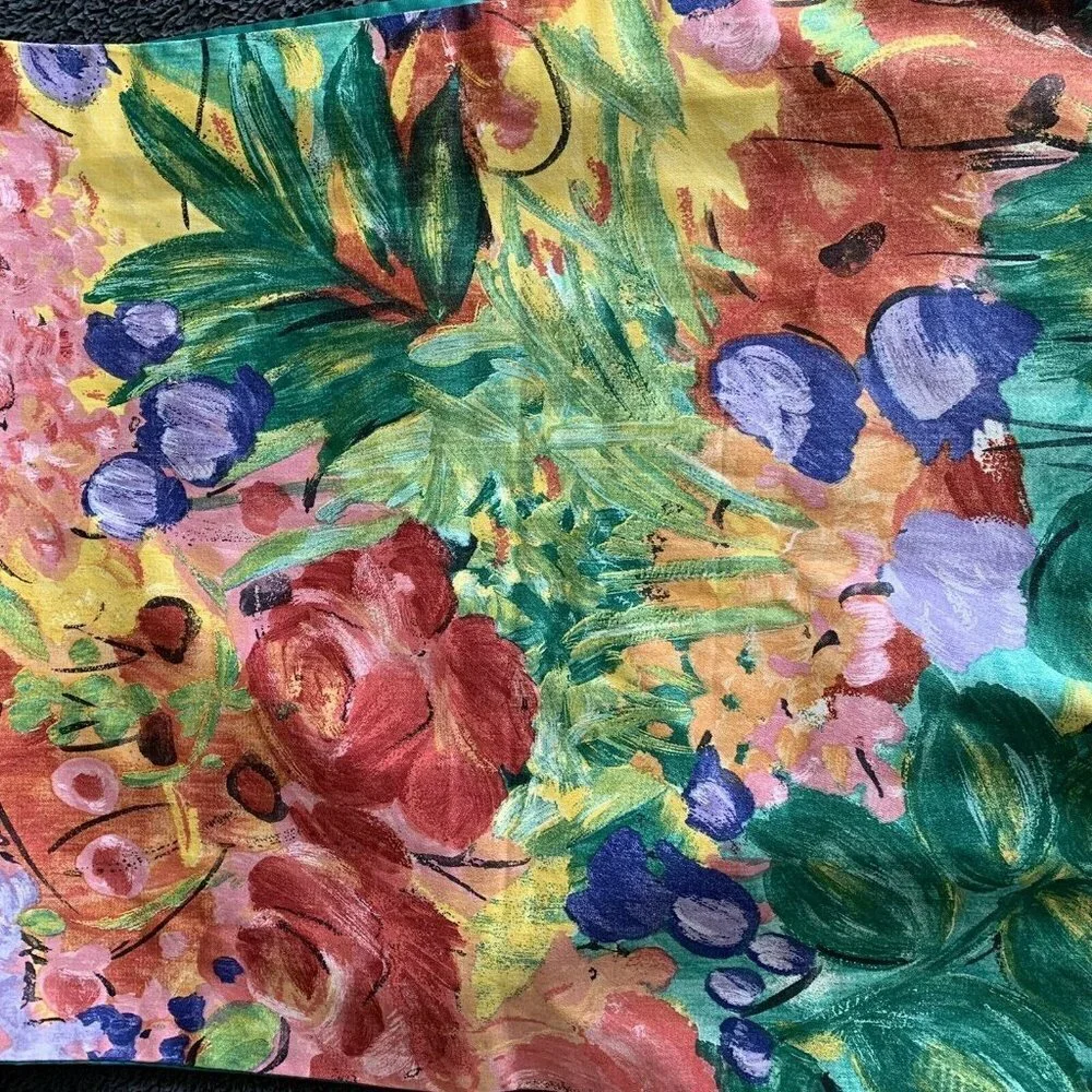 Table Runner Watercolor Floral Tassels 106” by 18” Canvas Texture Colorful